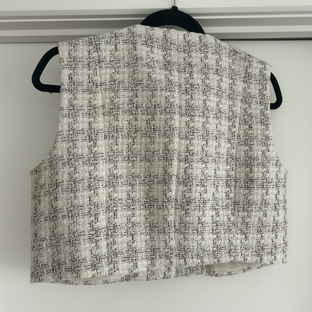 Zara Gray Tweed Tailored Vest Sleeveless Blazer Waistcoat Size Small - Picture 2 of 5